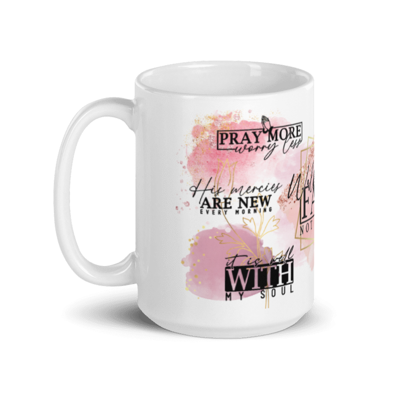 Mug Ceramic 15 oz Pink and Gold Verses