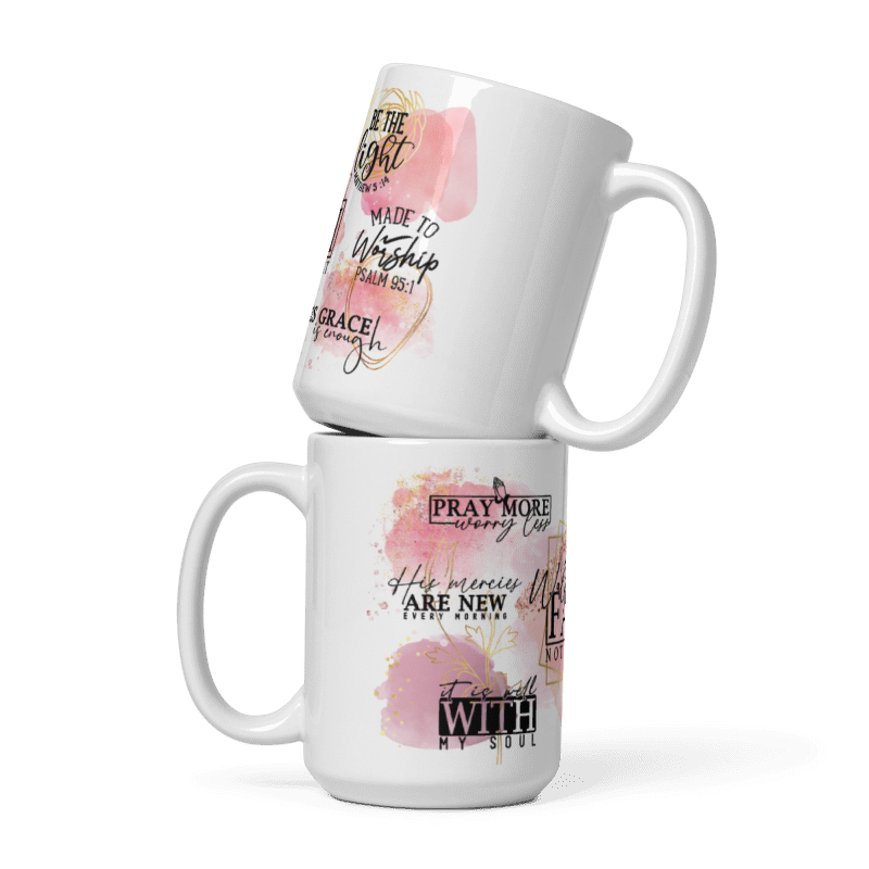 Mug Ceramic 15 oz Pink and Gold Verses