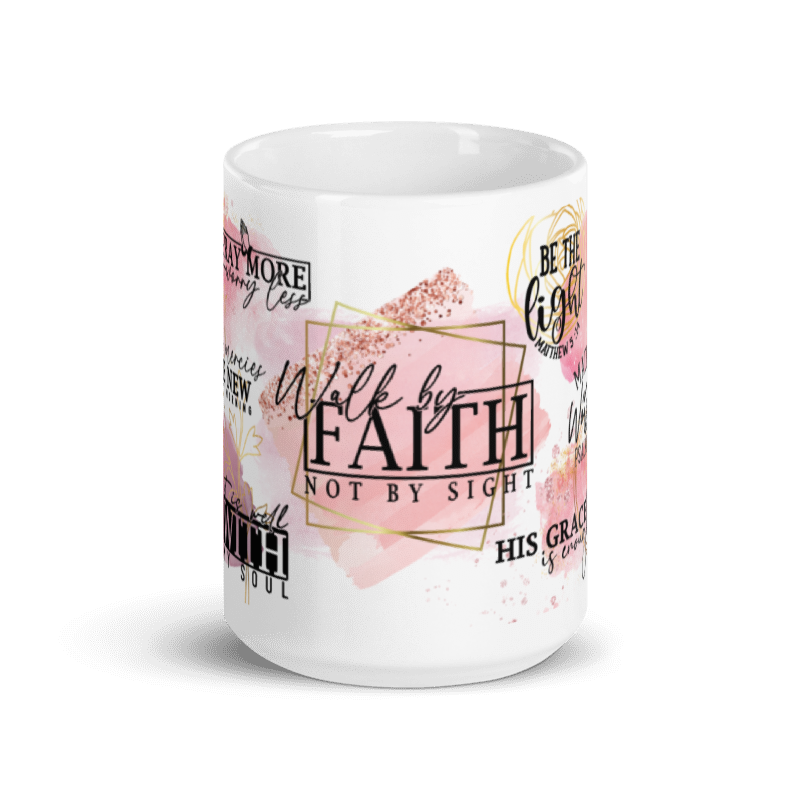 Mug Ceramic 15 oz Pink and Gold Verses