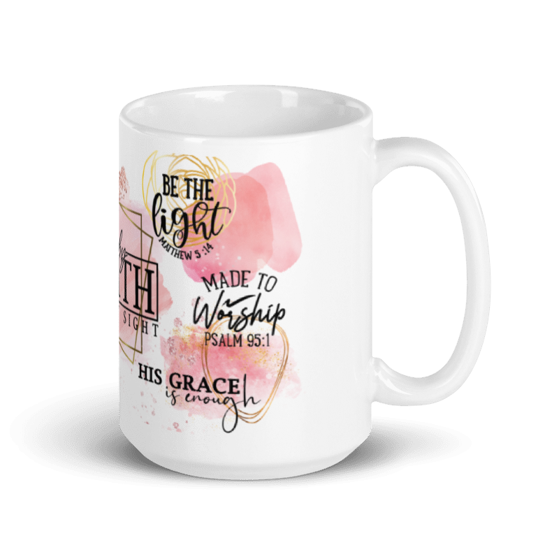 Mug Ceramic 15 oz Pink and Gold Verses