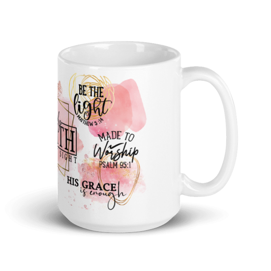 Mug Ceramic 15 oz Pink and Gold Verses