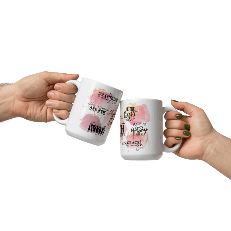 Mug Ceramic 15 oz Pink and Gold Verses