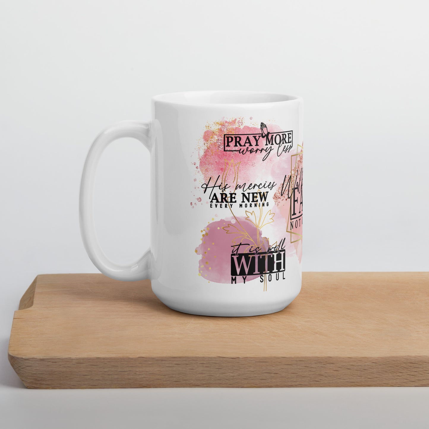 Mug Ceramic 15 oz Pink and Gold Verses